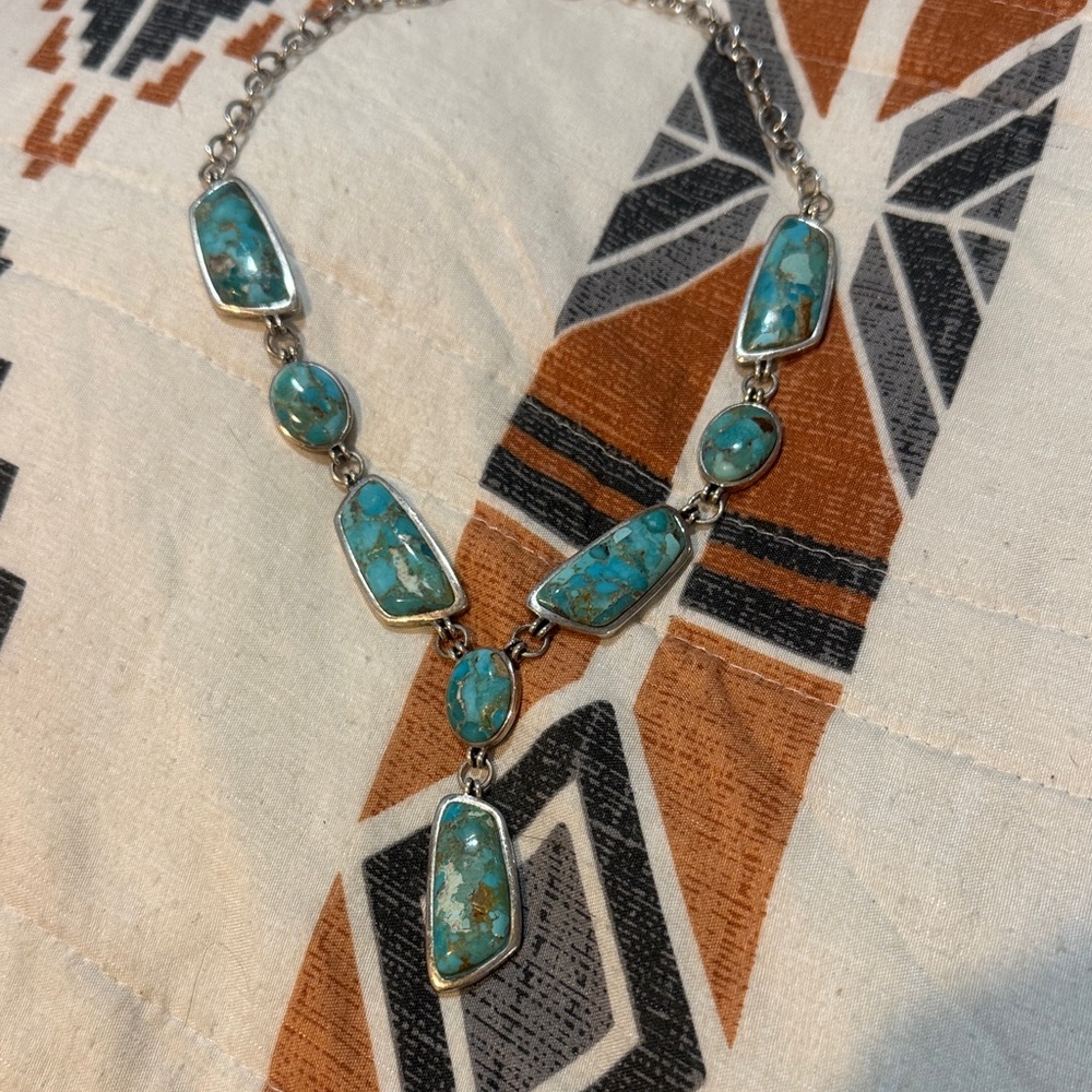 Studio Barse Western Authentic Turquoise and Sterling Silver Statement Necklace